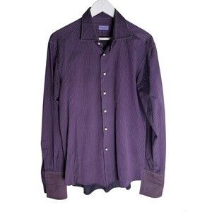 Duncan Quinn Striped Purple Button Down Shirt Cotton Silk Blend Size 17